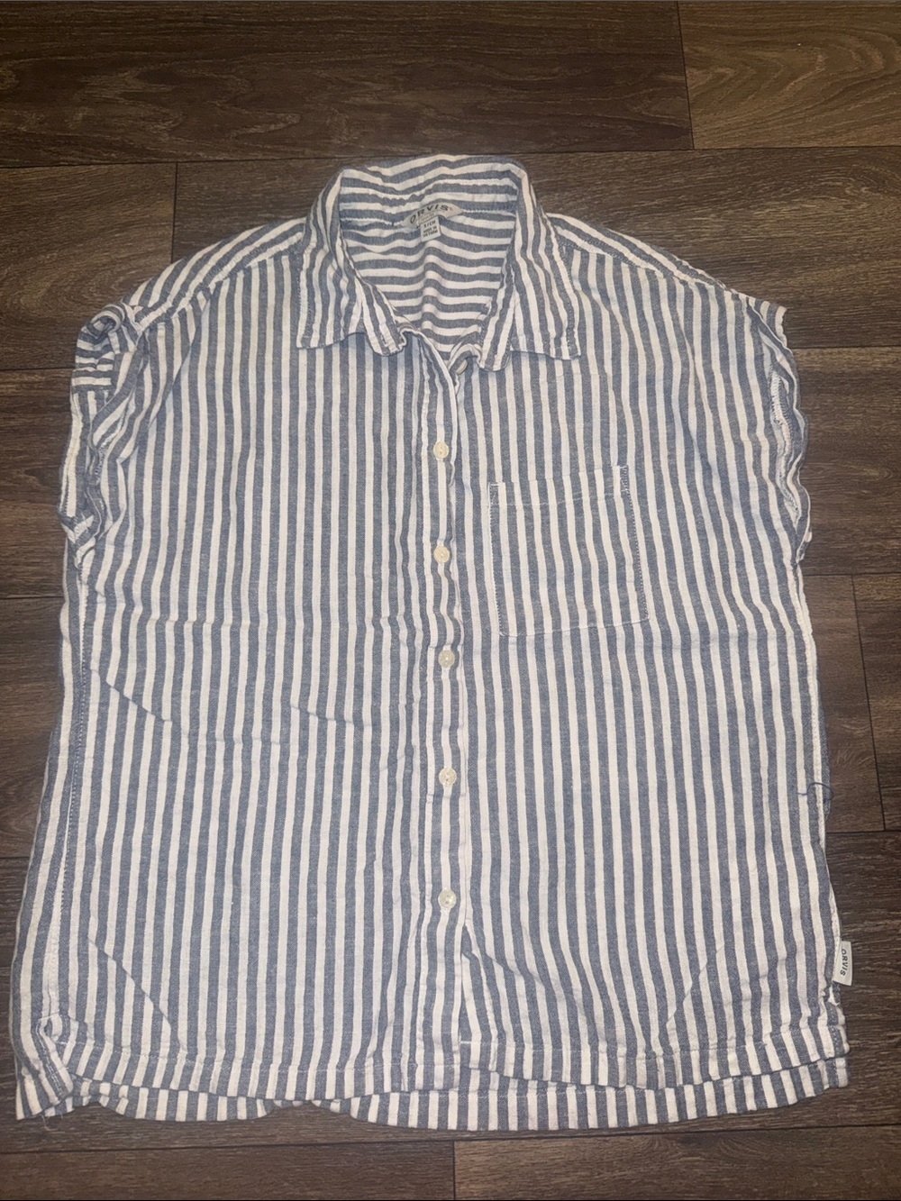Orvis Blue and White Vertical Stripe Button-Down Shirt